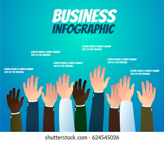 Business infographic - Raised hands up for volunteering. 
