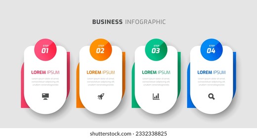 Infografía empresarial con etiqueta Rectangle, diseño abstracto, 4 pasos e icono para la presentación