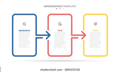 Business infographic rectangle label design with arrows. Timeline with 3 options, steps, psrts. Vector illustration.