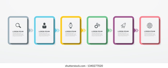 Business infographic rectangular elements with 6 options  steps. Modern infographic template design for presentations and reports, digital marketing, block diagram, info graph, workflow layout.