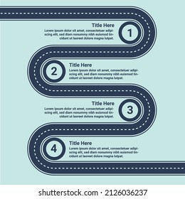 Business infographic with Road line process Steps by steps process. 4 points Infographic in a road style. 