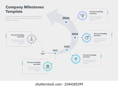 Business infographic for a road map timeline. Flat creative diagram with minimalistic icons.