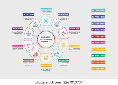 Business infographic round flowchart and step classification layout vector with creative business icons. Data visualization infographic design with blank text area. Office presentation infographic.