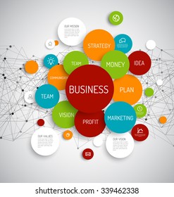 Business Infographic schema template with colorful circles