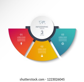 Business Infographic Semi Circle Template With 3 Options. Can Be Used As A Chart, Workflow Layout, Diagram, Data Visualization, Minimalistic Web Banner.