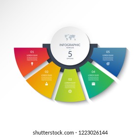 Business Infographic Semi Circle Template With 5 Options. Can Be Used As A Chart, Workflow Layout, Diagram, Data Visualization, Minimalistic Web Banner.