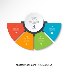 Business Infographic Semi Circle Template With 4 Options. Can Be Used As A Chart, Workflow Layout, Diagram, Data Visualization, Minimalistic Web Banner.