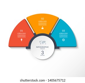 Business Infographic Semi Circle Template With 3 Options. Can Be Used As A Chart, Workflow Layout, Diagram, Data Visualization, Minimalistic Web Banner.