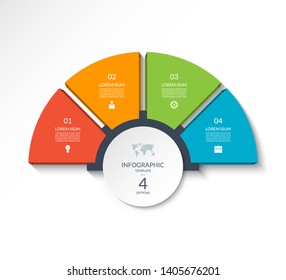 Business Infographic Semi Circle Template With 4 Options. Can Be Used As A Chart, Workflow Layout, Diagram, Data Visualization, Minimalistic Web Banner.