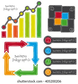 Business infographic set. Freehand drawing. Vector Illustration