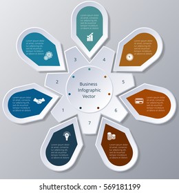 Business Infographic seven Points arranged in circle gear 