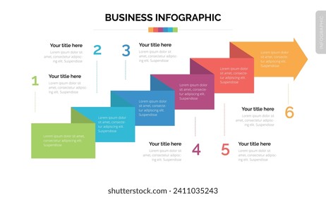 Business-Infografik mit sechs Schritten. Geeignet für Präsentationsvorlage mit einem Seitenverhältnis von 16x9