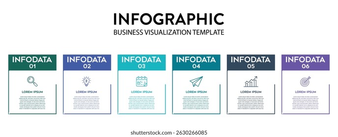 Infografía empresarial Plantilla de visualización de seis pasos con planificación estratégica y proceso