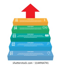 Business infographic staircase template, steps up stairway to success arrow conceptual. Vector illustration
