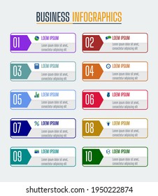 Plantilla de infografía de negocio con etiqueta de 10 pasos en un color diferente