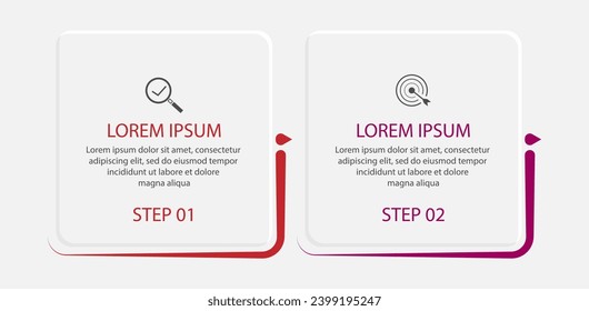 opciones o pasos de la plantilla de infografía de negocios 2. diseño de línea delgada con iconos, texto, número. para diagramas de procesos, diseños de flujo de trabajo, diagramas de flujo, infografías y presentaciones