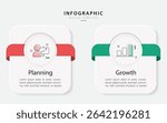 Business infographic template. 2 Step timeline journey. Process diagram, 2 options on white background, Infograph elements vector illustration.