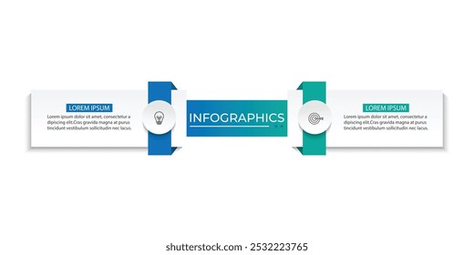 Modelo de infográfico comercial. 2 Passo de linha do tempo jornada. ilustração vetorial