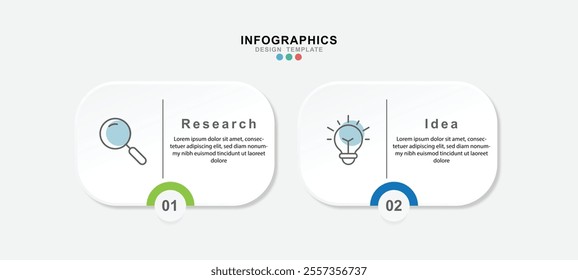 Business infographic template. 2 Step timeline journey. Process diagram, 2 options on white background,