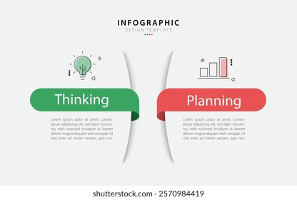 Business infographic template. 2 Step timeline journey. Process diagram, 2 options on white background, Infograph elements vector illustration.