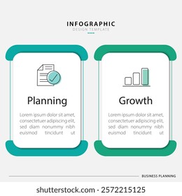 Business infographic template. 2 Step timeline journey. Process diagram, 2 options on white background, Infograph elements vector illustration.