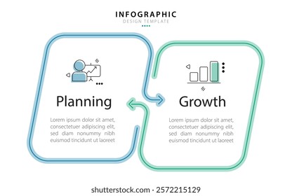 Business infographic template. 2 Step timeline journey. Process diagram, 2 options on white background, Infograph elements vector illustration.