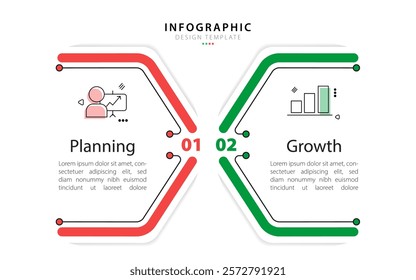 Business infographic template. 2 Step timeline journey. Process diagram, 2 options on white background, Infograph elements vector illustration.