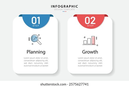 Business infographic template. 2 Step timeline journey. Process diagram, 2 options on white background, Infograph elements vector illustration.