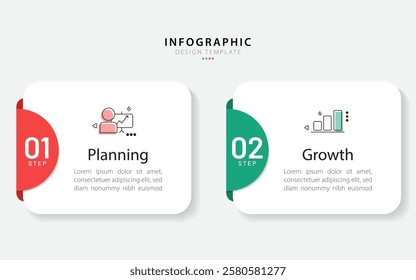 Business infographic template. 2 Step timeline journey. Process diagram, 2 options on white background, Infograph elements vector illustration.