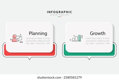 Business infographic template. 2 Step timeline journey. Process diagram, 2 options on white background, Infograph elements vector illustration.