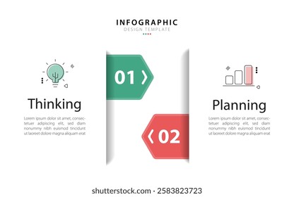 Business infographic template. 2 Step timeline journey. Process diagram, 2 options on white background, Infograph elements vector illustration.