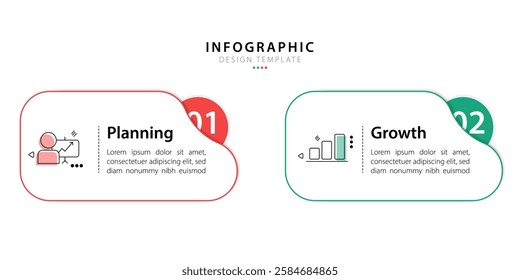 Business infographic template. 2 Step timeline journey. Process diagram, 2 options on white background, Infograph elements vector illustration.