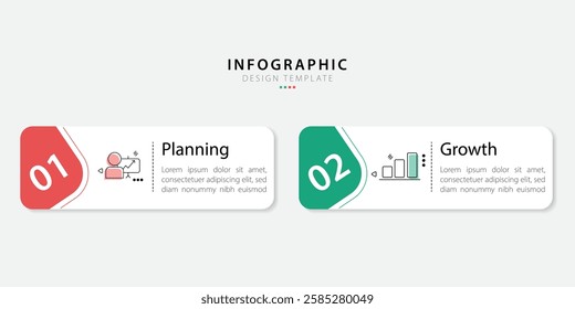 Business infographic template. 2 Step timeline journey. Process diagram, 2 options on white background, Infograph elements vector illustration.