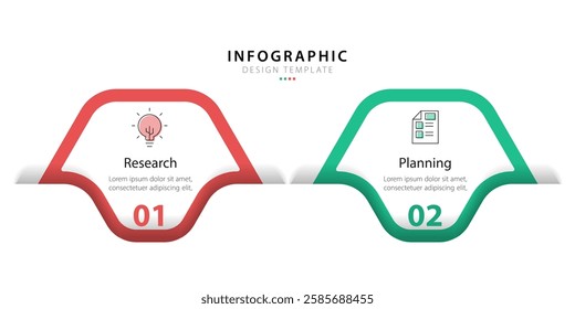 Business infographic template. 2 Step timeline journey. Process diagram, 2 options on white background, Infograph elements vector illustration.