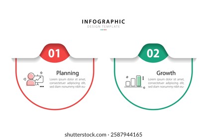 Business infographic template. 2 Step timeline journey. Process diagram, 2 options on white background, Infograph elements vector illustration.