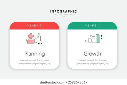 Business infographic template. 2 Step timeline journey. Process diagram, 2 options on white background, Infograph elements vector illustration.