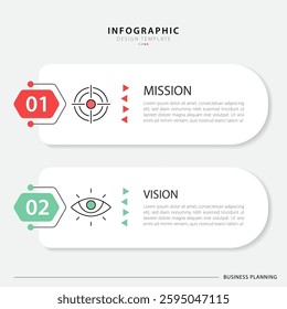 Business infographic template. 2 Step timeline journey. Process diagram, 2 options on white background, Infograph elements vector illustration.