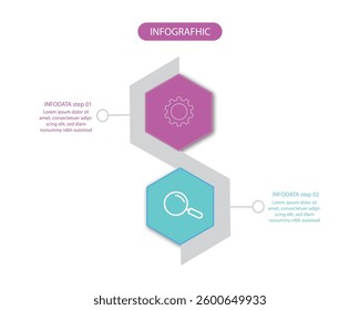 Business infographic template. 2 Step timeline journey. Process diagram, 2 options on white background, vector illustration.