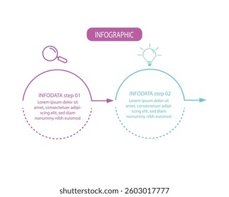 Business infographic template. 2 Step timeline journey. Process diagram, 2 options on white background, vector illustration.