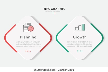 Business infographic template. 2 Step timeline journey. Process diagram, 2 options on white background, Infograph elements vector illustration.