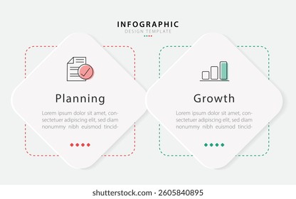 Business infographic template. 2 Step timeline journey. Process diagram, 2 options on white background, Infograph elements vector illustration.