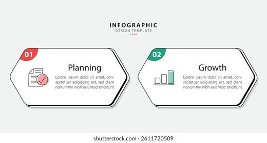 Business infographic template. 2 Step timeline journey. Process diagram, 2 options on white background, Infograph elements vector illustration.