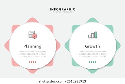 Business infographic template. 2 Step timeline journey. Process diagram, 2 options on white background, Infograph elements vector illustration.