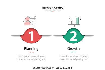 Business infographic template. 2 Step timeline journey. Process diagram, 2 options on white background, Infograph elements vector illustration.