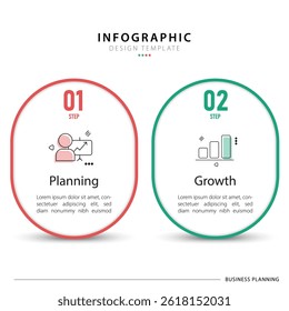 Business infographic template. 2 Step timeline journey. Process diagram, 2 options on white background, Infograph elements vector illustration.