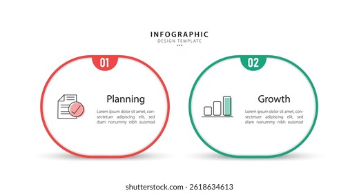Business infographic template. 2 Step timeline journey. Process diagram, 2 options on white background, Infograph elements vector illustration.