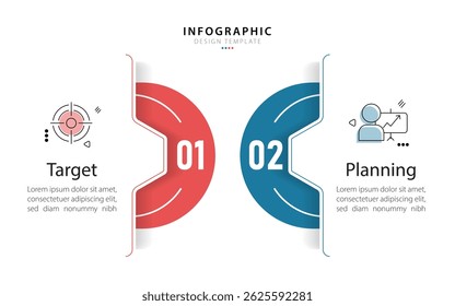 Modelo de infográfico comercial. 2 Passo da jornada do cronograma. Diagrama de processo, 2 opções sobre fundo branco, ilustração vetorial de elementos Infograph.