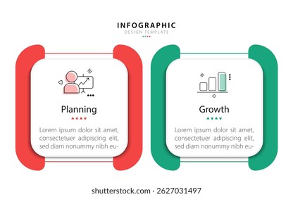Business infographic template. 2 Step timeline journey. Process diagram, 2 options on white background, Infograph elements vector illustration.
