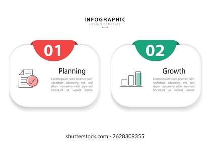 Modelo de infográfico comercial. 2 Passo da jornada do cronograma. Diagrama de processo, 2 opções sobre fundo branco, ilustração vetorial de elementos Infograph.