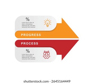 Business infographic template with 2 step and arrow concept can be used for workflow, business information, presentation, data visualization, annual report and web graphic design 